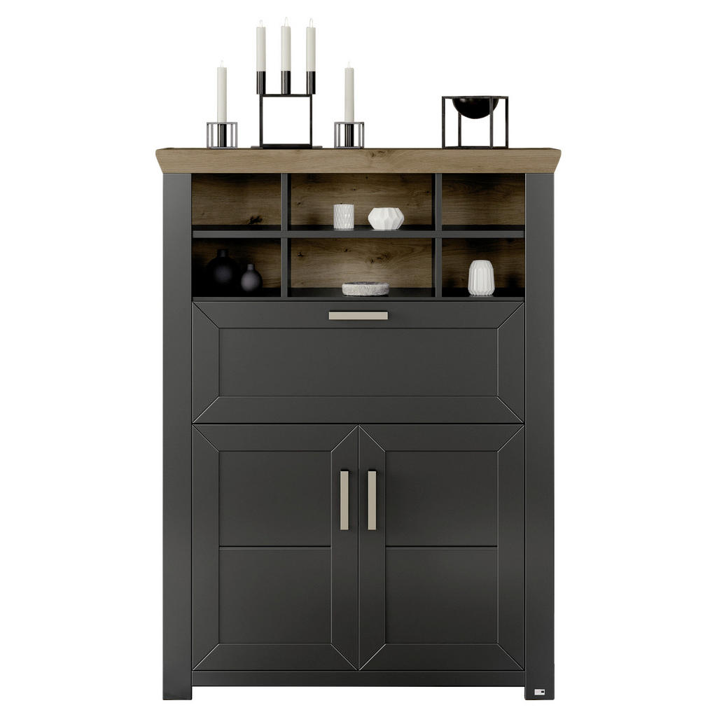 Thumbnail - SetOne by Musterring Highboard, Graphit, Eiche Artisan, Metall, 1 Fächer, 104.5x142.6x42.2 cm, Beimöbel erhältlich, Wohn...
