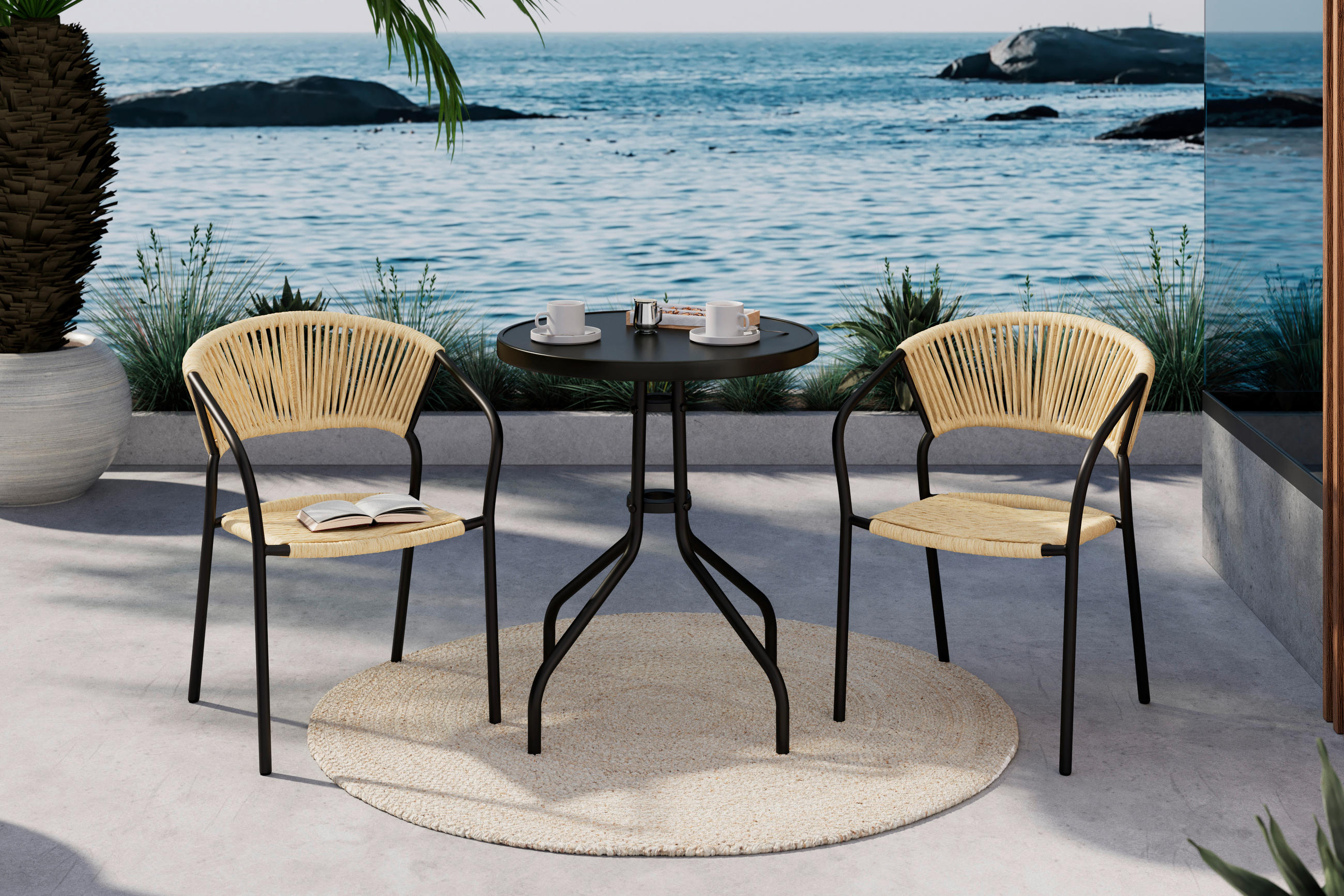 Ambia Garden Balkonset Natur, Schwarz 55x78x55 cm