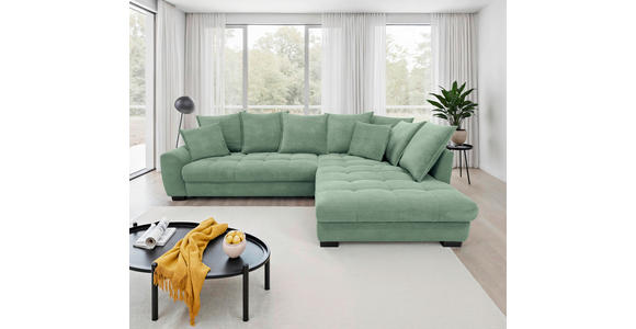 ECKSOFA Pastellgrün Cord Rückenkissen, Armlehnenkissen, Bettkasten, Schlaffunktion, Rücken echt, Liegefläche im Originalstoff  - Pastellgrün/Schwarz, KONVENTIONELL, Kunststoff/Textil (304/212cm) - Carryhome