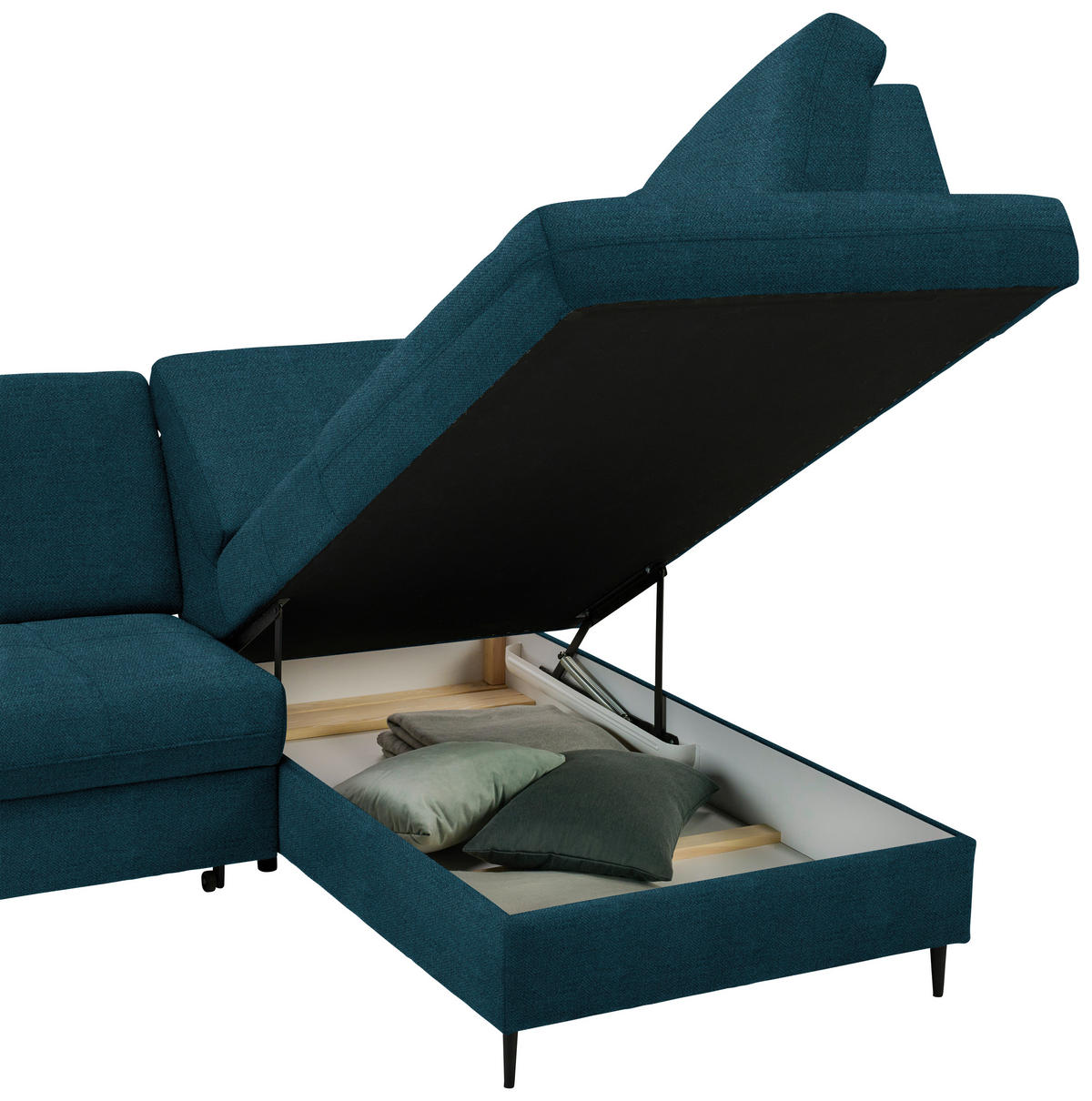 ECKSOFA in Chenille Petrol  - Petrol/Schwarz, Modern, Holz/Textil (241/184cm) - Carryhome