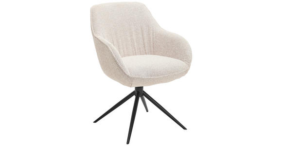 ARMLEHNSTUHL  Sitzfläche 360° drehbar, automatische Rückholfunktion Leinenoptik  - Beige/Schwarz, Design, Textil/Metall (64/84/61cm) - Novel