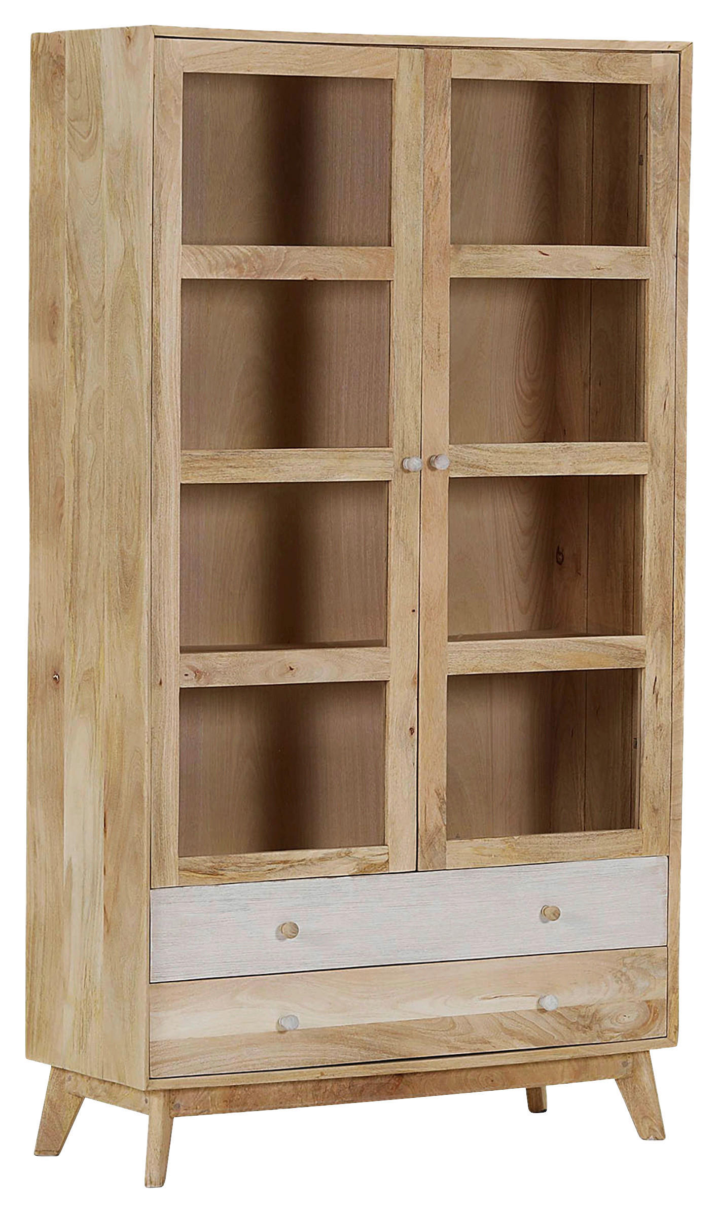 VITRINE Kata in massiv Mangoholz Naturfarben, Weiß  - Naturfarben/Weiß, Design, Glas/Holz (100/180/41cm) - Landscape