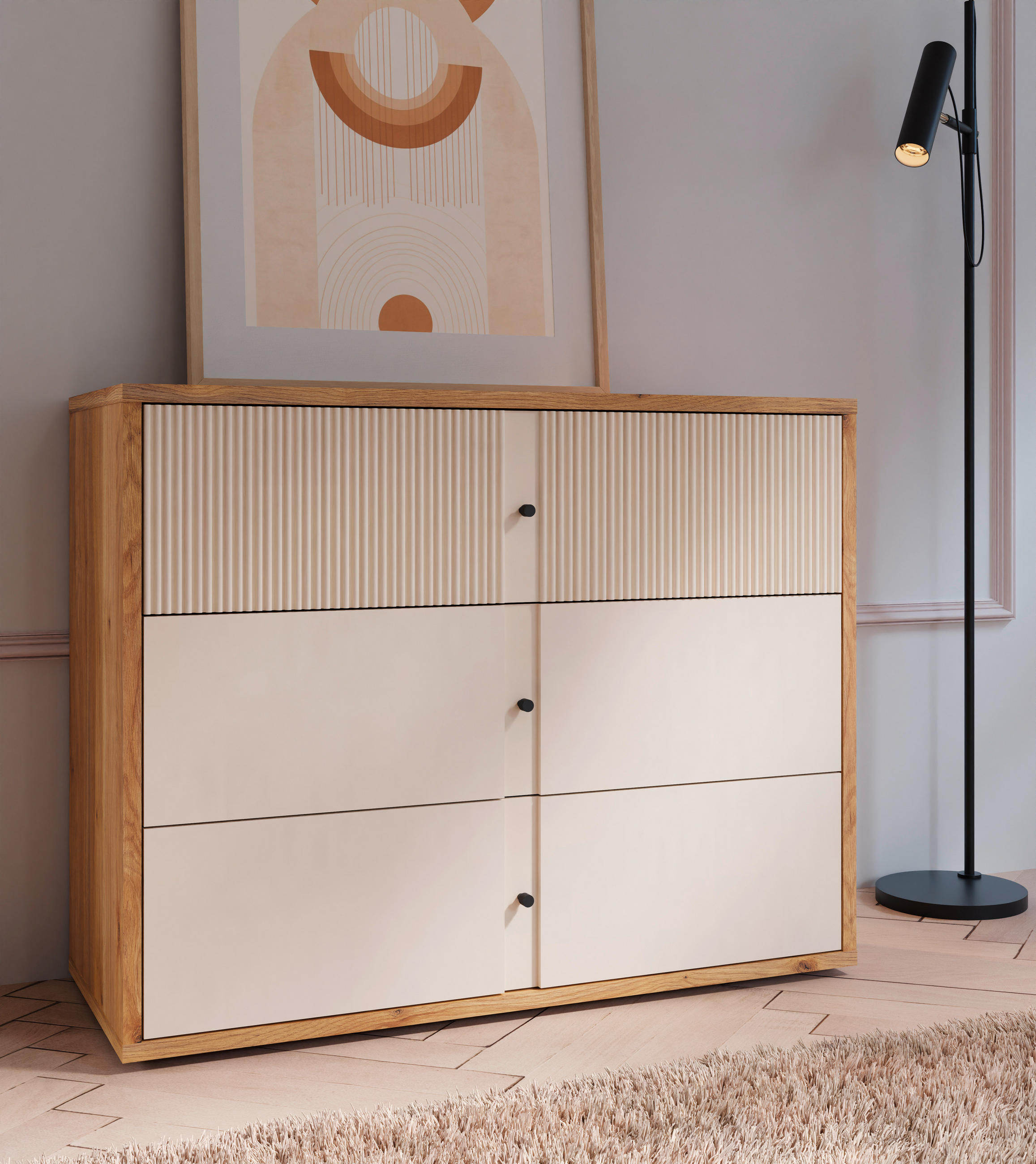 COMODĂ 104,8/83,1/42 cm  - culoare lemn stejar/nisipiu, Modern, plastic/metal (104,8/83,1/42cm) - Voleo