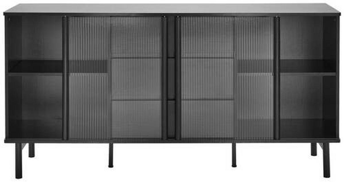 KOMODA, črna  - črna/prozorno, Design, kovina/steklo (160/79/40cm) - MID.YOU