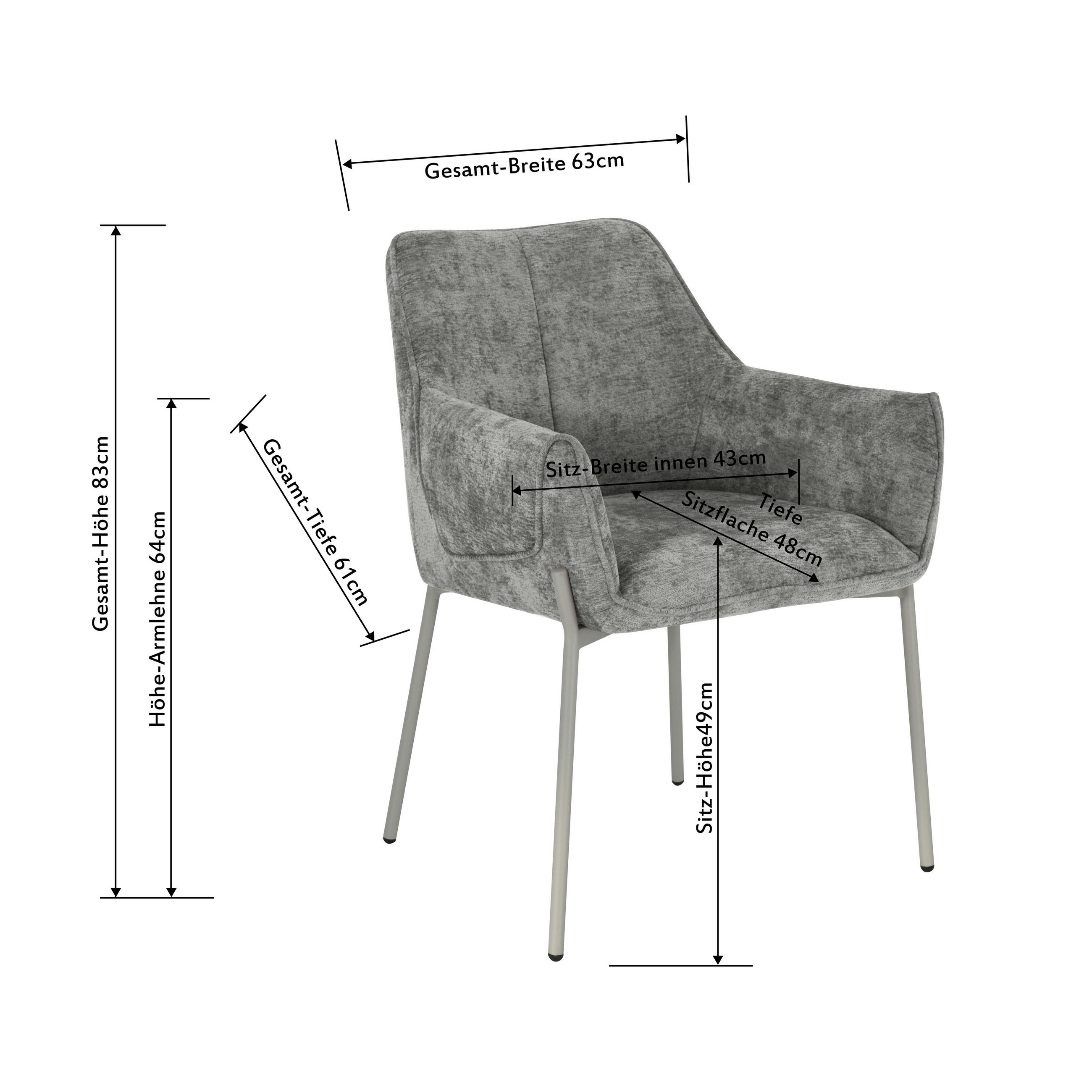 ARMLEHNSTUHL  in Eisen Chenille  - Dunkelgrau/Grau, MODERN, Holz/Textil (62/83/62cm) - MID.YOU