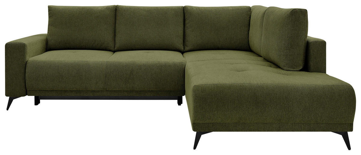 ECKSOFA RAFAEL Grün Struktur Rückenkissen, Bettkasten  - Schwarz/Grün, Design, Textil/Metall (269/218cm) - P & B