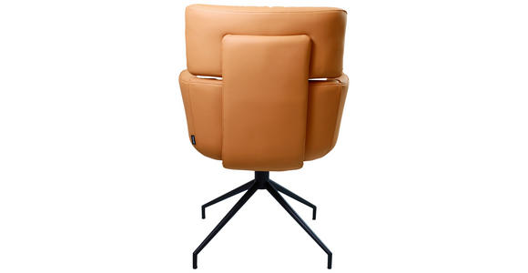 ARMLEHNSTUHL  Wippfunktion, Sitzfläche 360° drehbar, Lederauswahl  Echtleder  - Cognac/Schwarz, Design, Leder/Metall (62/92/66cm) - Dieter Knoll