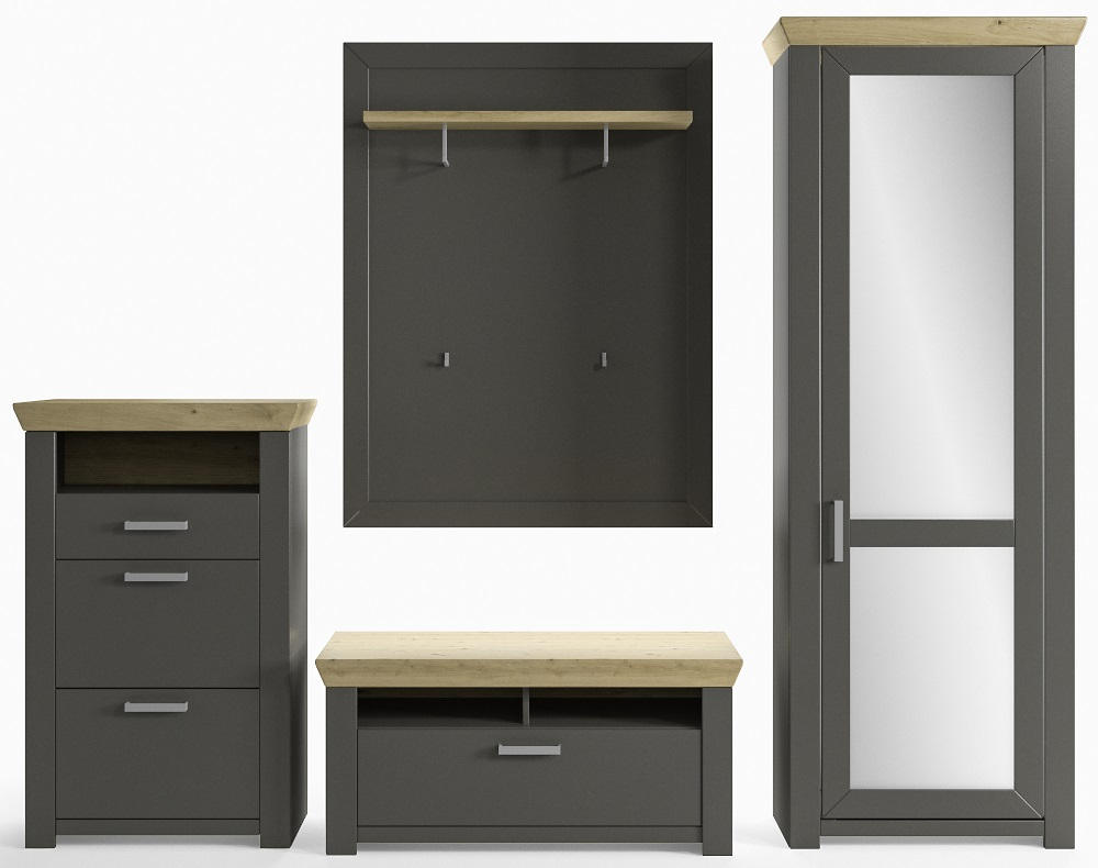 Thumbnail - SetOne by Musterring Garderobenschrank, Graphit, Eiche, Holzwerkstoff, 2 Fächer, 74.5x206.6x42.2 cm, Beimöbel erhältlich...