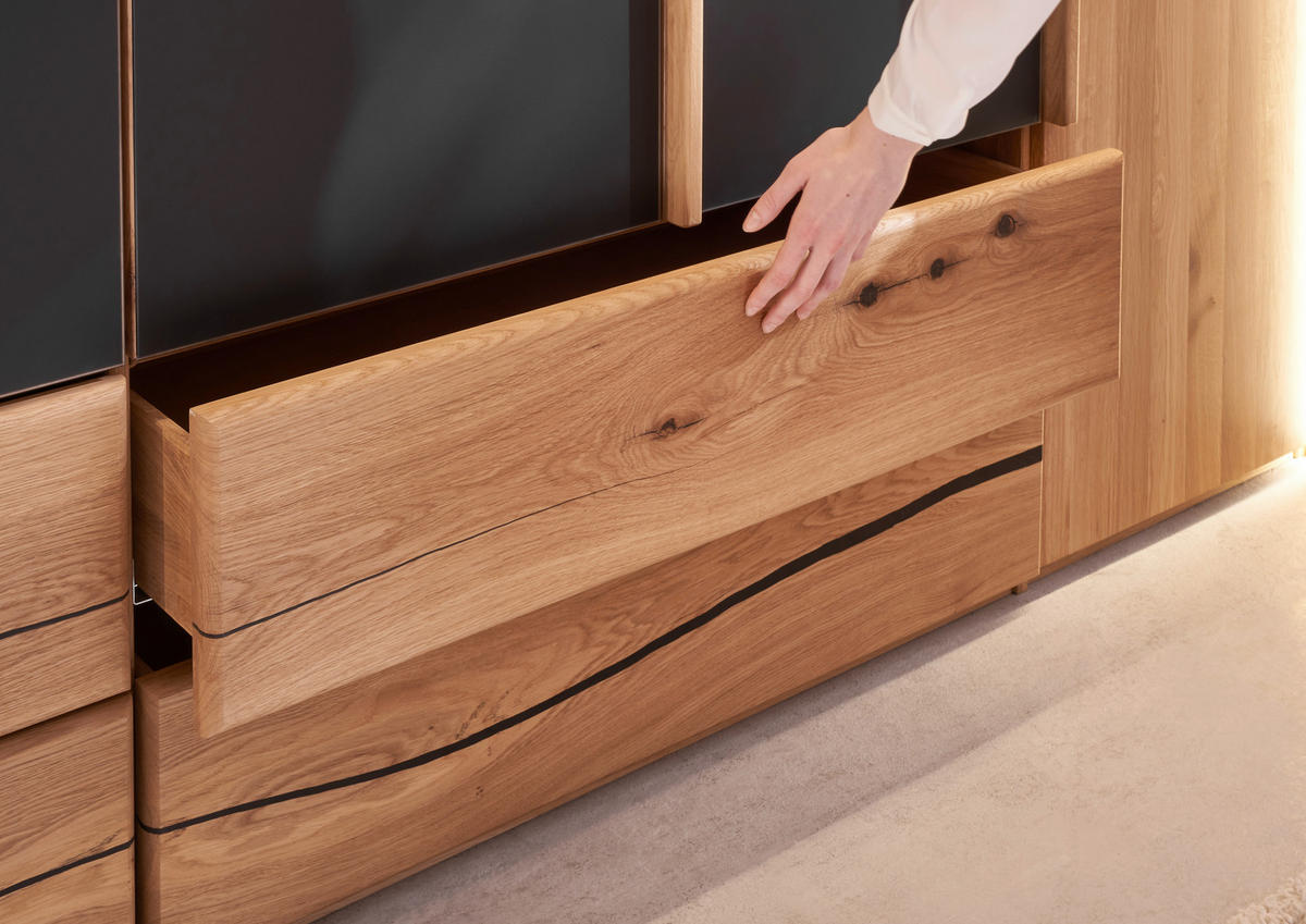 DREHTÜRENSCHRANK  in Anthrazit, Wildeiche  - Wildeiche/Anthrazit, Natur, Glas/Holz (300/218/60cm) - Valnatura