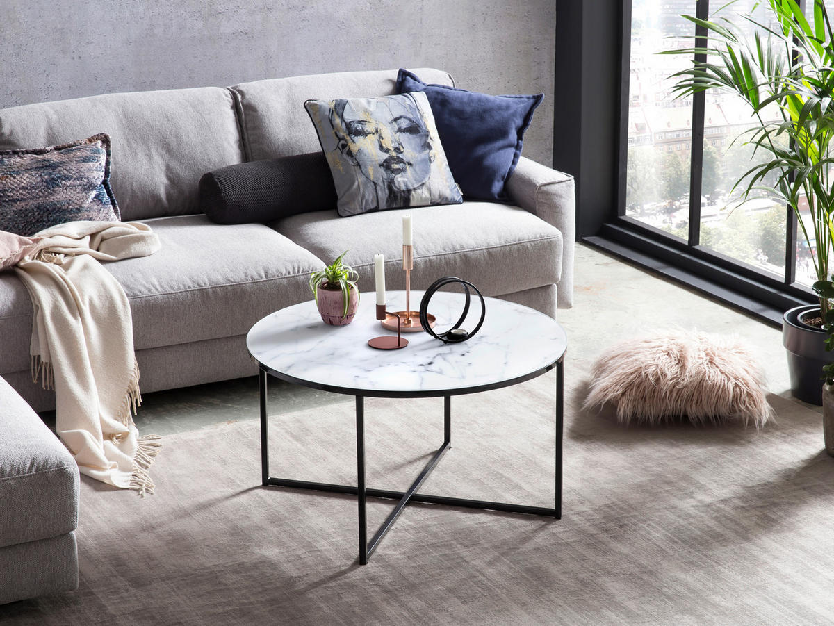 COUCHTISCH 80/80/45 cm rund Schwarz, Weiß  - Schwarz/Weiß, Design, Glas/Metall (80/80/45cm) - Livetastic