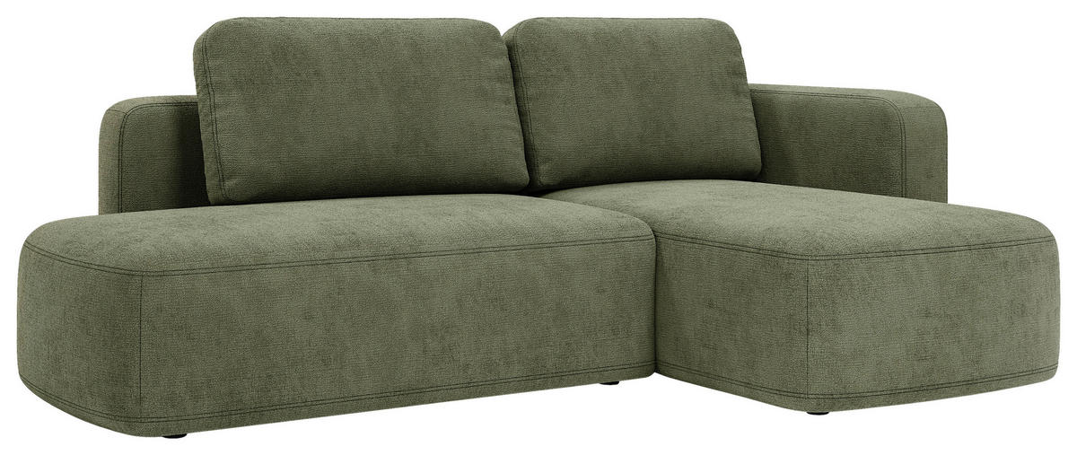 ECKSOFA Olivgrün Chenille Rückenkissen, Bettkasten, Schlaffunktion, Rücken echt, Liegefläche im Originalstoff  - Schwarz/Olivgrün, KONVENTIONELL, Kunststoff/Textil (244/160cm) - Milino