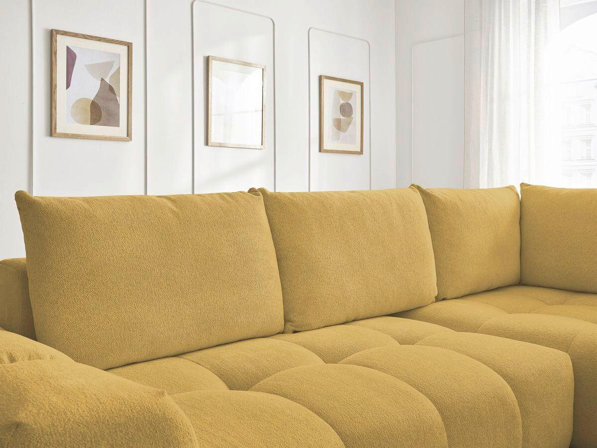 ECKSCHLAFSOFA EVEREST  mit Rücken echt, Armteil links, Armteil rechts Flachgewebe Gelb  - Gelb/Schwarz, MODERN, Kunststoff/Textil (320/212cm)