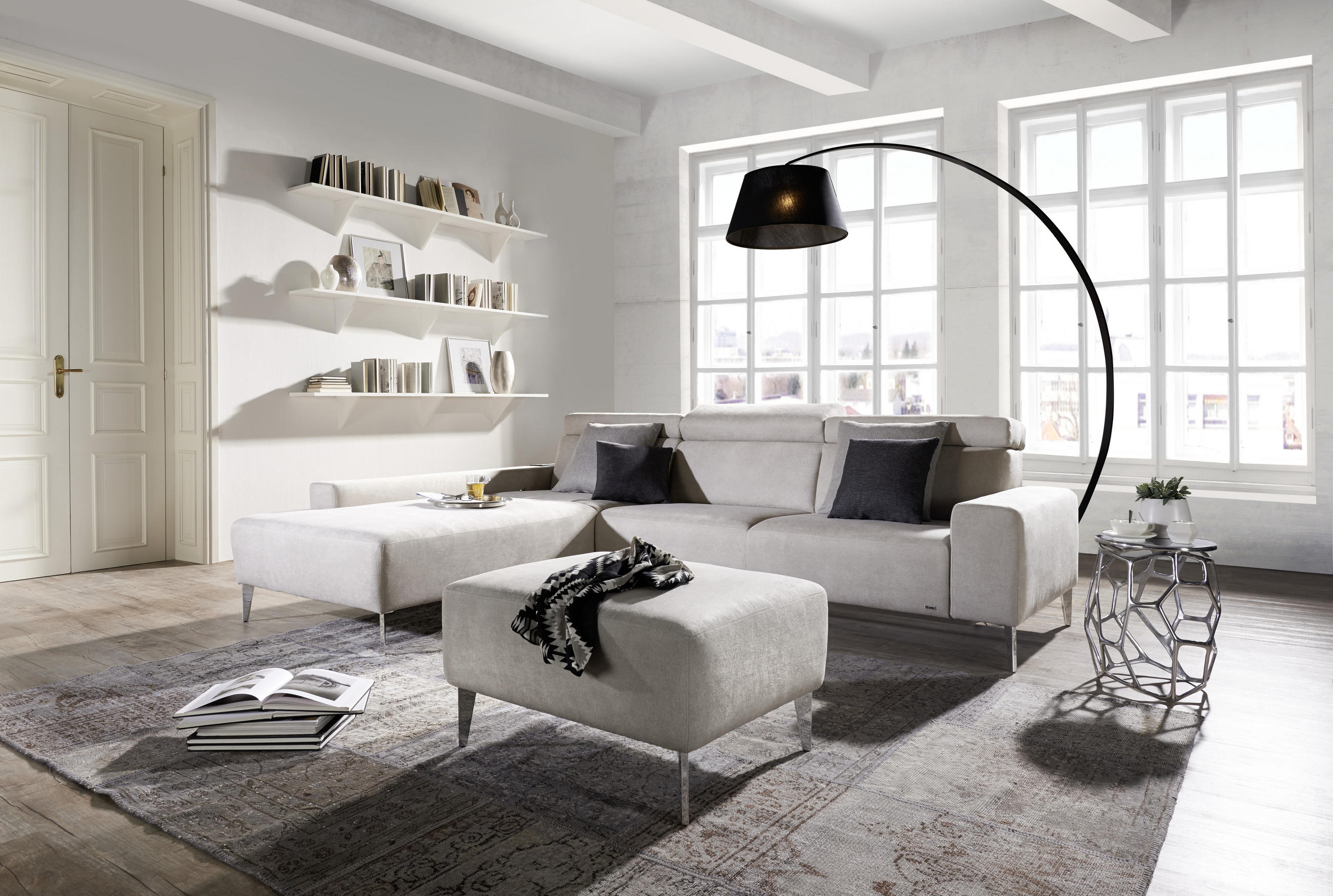 ECKSOFA Schlammfarben Chenille  - Schlammfarben/Alufarben, Design, Textil (288/205cm) - Sedda