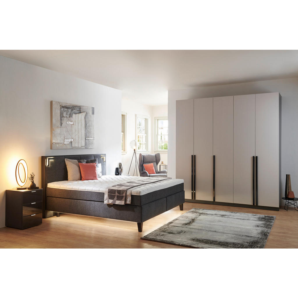 Thumbnail - Hom`in Boxspringbett, Anthrazit, Textil, Buche, massiv, H2 + H3, Höhe ca. 19 cm, 180x200 cm, Topper durchgehend, in vers...