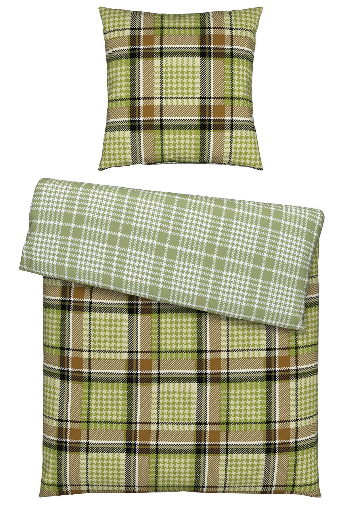 WENDEBETTWÄSCHE Tweet me dogtooth Renforcé 155/220 cm  - Grün, KONVENTIONELL, Textil (155/220cm) - Novel