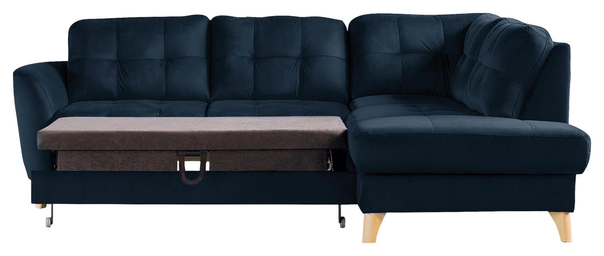 ECKSOFA Dunkelblau Samt  - Buchefarben/Dunkelblau, Design, Holz/Textil (236/190cm) - Livetastic