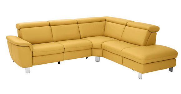 ECKSOFA Gelb Echtleder  - Gelb/Alufarben, Design, Leder/Metall (271/242cm) - Cantus