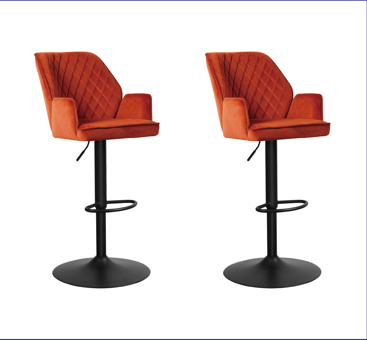 BARHOCKER-SET Samt, Velours Orange, Kupferfarben gastro- und objekttauglich, Sitzfläche 360° drehbar  - Schwarz/Orange, MODERN, Textil/Metall (54/100/58cm) - MID.YOU