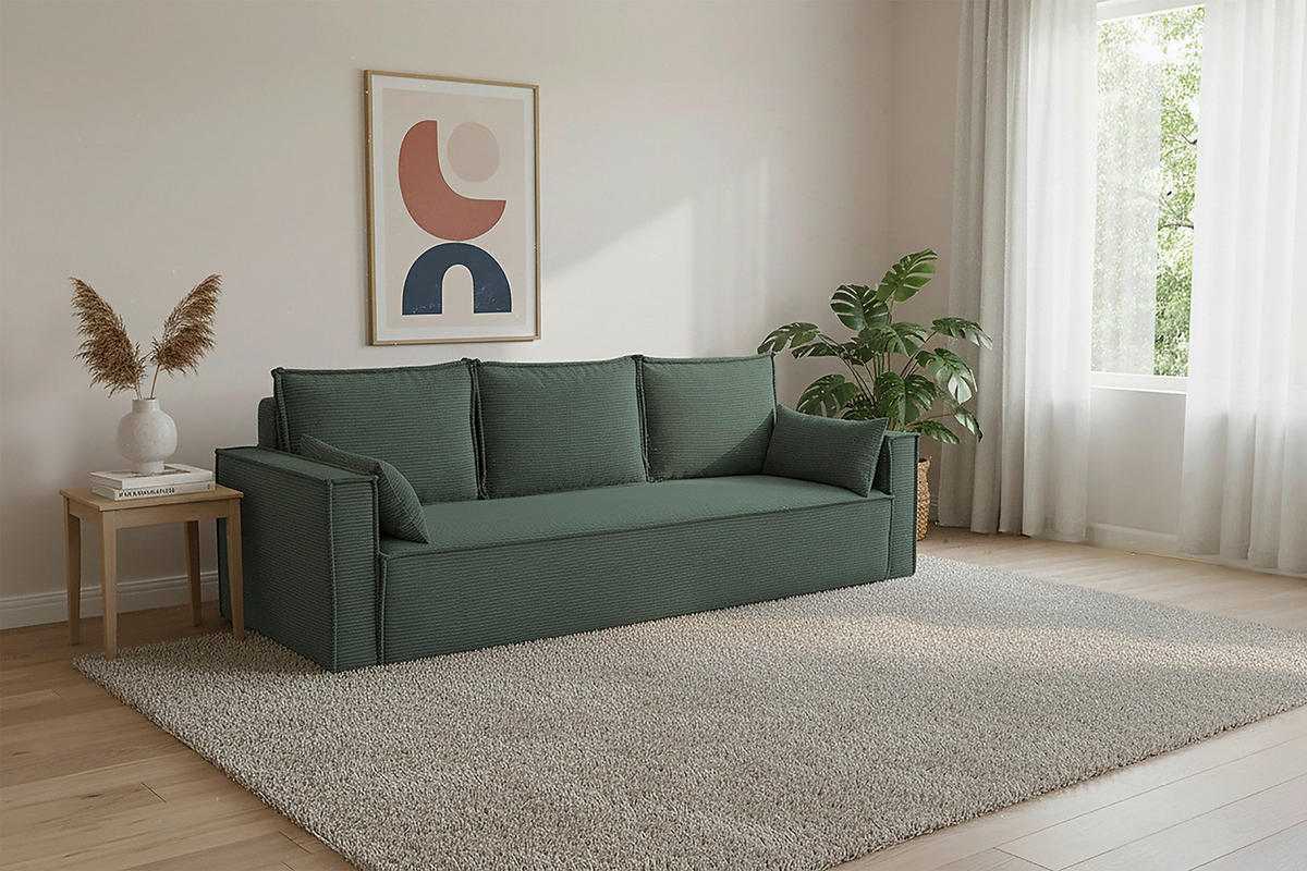 SCHLAFSOFA  mit Rücken echt, Armteil links, Armteil rechts Cord Dunkelgrün  - Dunkelgrün/Schwarz, Design, Textil (232/85/92cm) - Xora