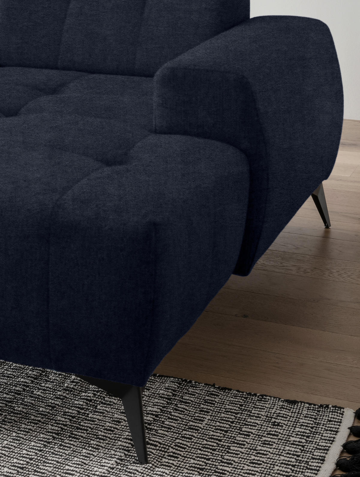 ECKSOFA in Mikrofaser Dunkelblau  - Schwarz/Dunkelblau, Modern, Textil/Metall (258/180cm) - Livetastic