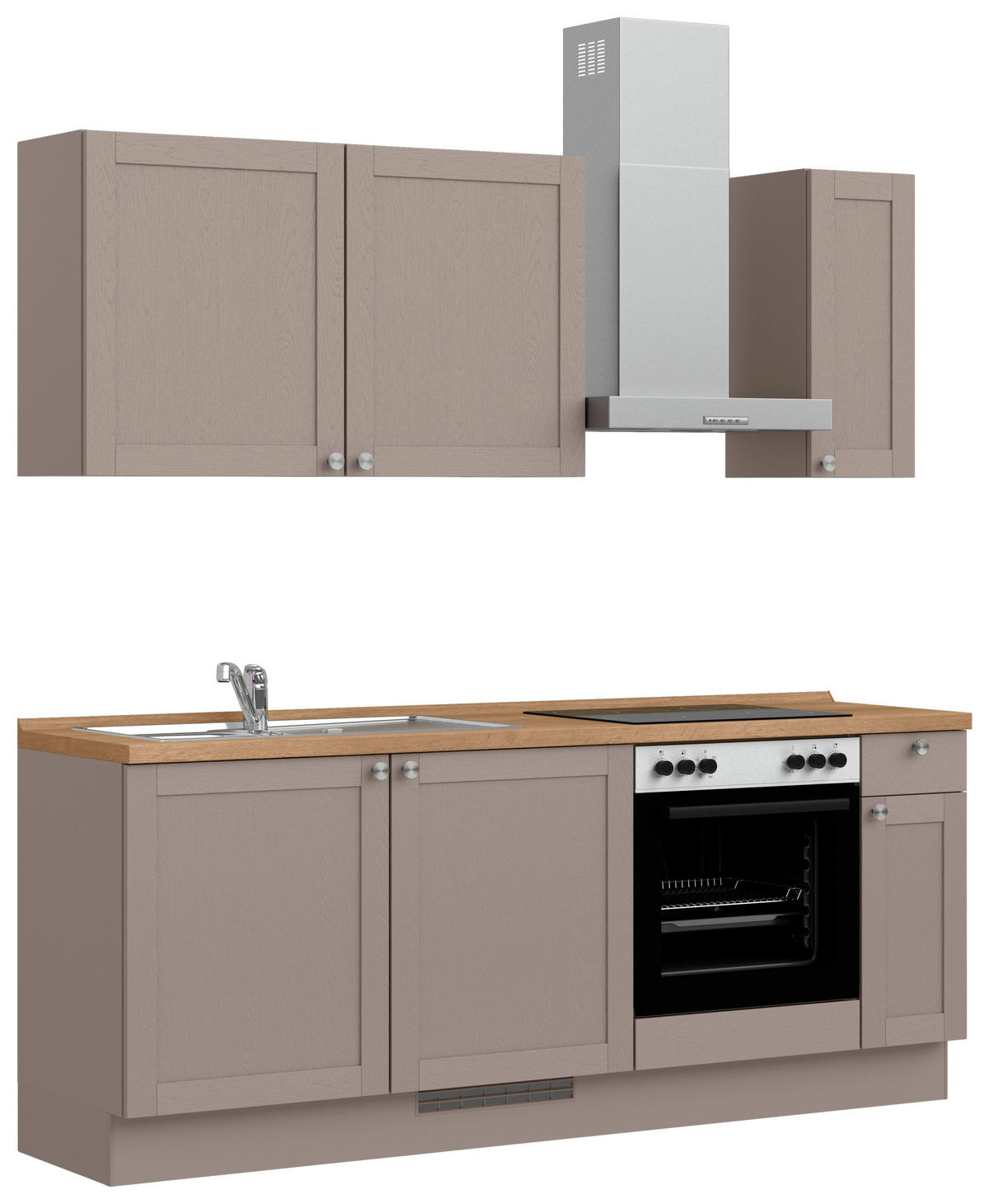 KÜCHENBLOCK Frame 210 cm  in Eichefarben, Beigebraun  - Edelstahlfarben/Eichefarben, MODERN, Holzwerkstoff/Metall (210cm) - Nobilia