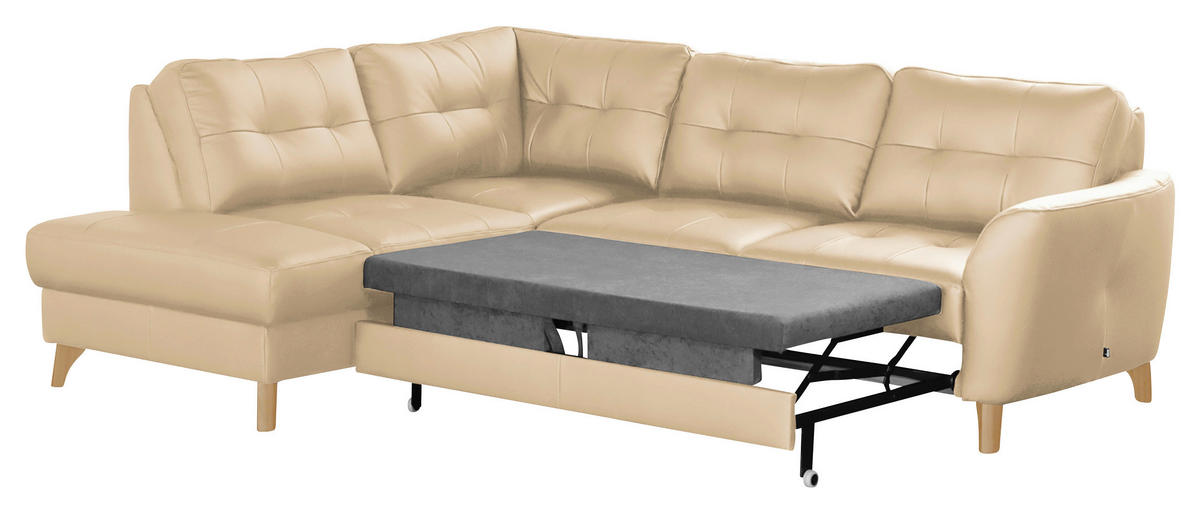 ECKSOFA in Lederlook Echtleder Beige  - Beige/Buchefarben, Design, Leder/Holz (190/236cm) - Livetastic