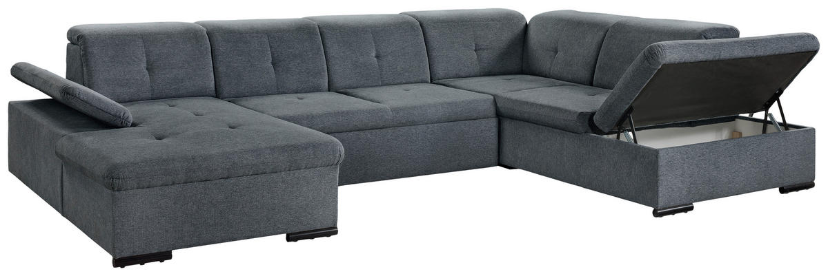 WOHNLANDSCHAFT Dunkelgrau Chenille  - Dunkelgrau/Grau, KONVENTIONELL, Kunststoff/Textil (240/340/188cm) - Carryhome