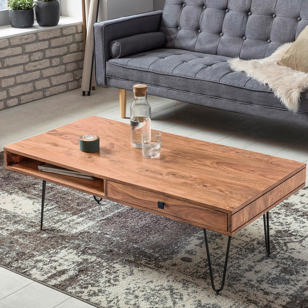 SOFFBORD i trä 110/60/40 cm  - svart/akaciefärgad, Design, metall/trä (110/60/40cm) - MID.YOU