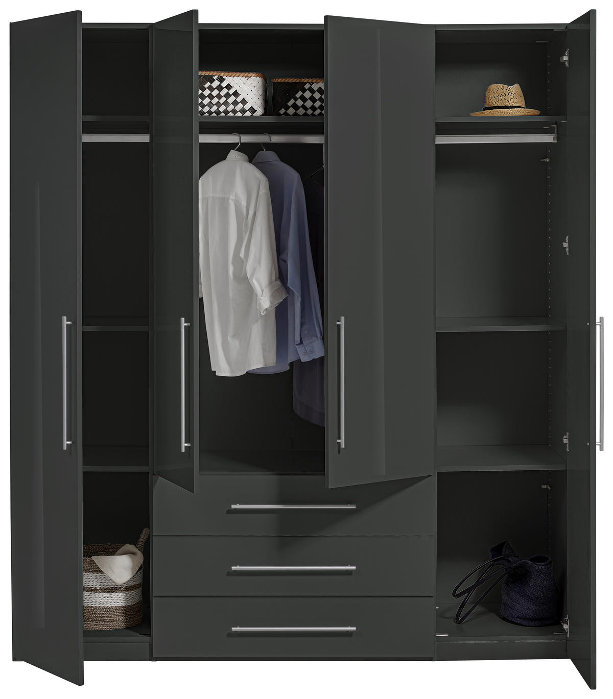 DREHTÜRENSCHRANK in Anthrazit, Anthrazit Hochglanz  - Anthrazit/Anthrazit Hochglanz, Konventionell, Holzwerkstoff/Metall (195,5/218,6/59,5cm) - Xora