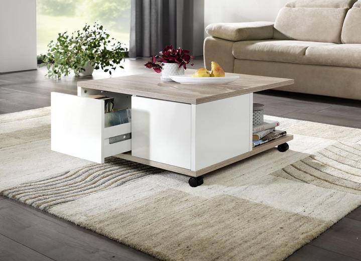 COUCHTISCH 70/70/36 cm quadratisch Eichefarben, Weiß Hochglanz  - Weiß Hochglanz/Eichefarben, KONVENTIONELL, Holzwerkstoff/Kunststoff (70/70/36cm) - MID.YOU