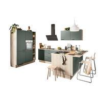 ECKKÜCHE  in Grün, Tannenholzfarben  - Tannenholzfarben/Schwarz, Design, Holzwerkstoff/Metall (150/280/121,6cm) - Xora