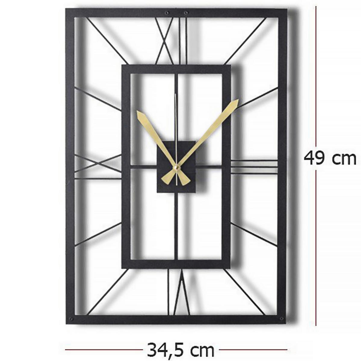 WANDUHR Schwarz 49/34.5/3 cm  - Schwarz, LIFESTYLE, Metall (49/34.5/3cm)