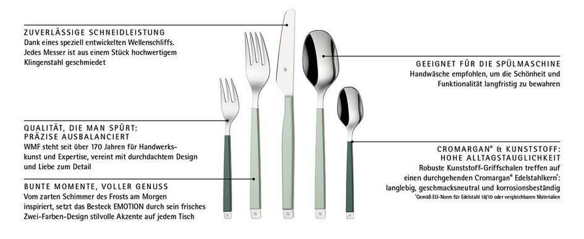 BESTECKSET Emotion 30-teilig Edelstahl  für 6 Personen  - Salbeigrün, Basics, Metall (12,5/12,5/25cm) - WMF