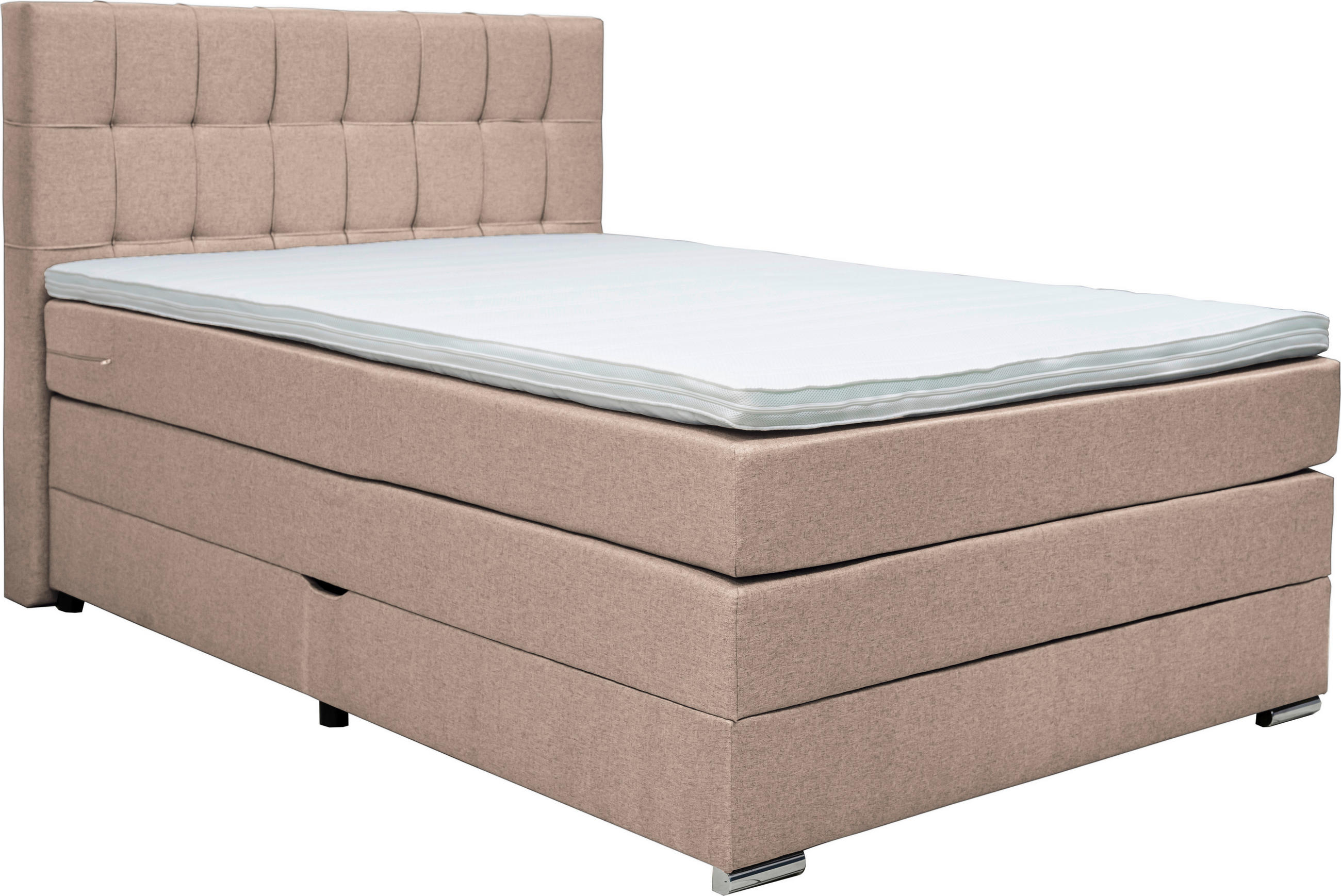 POSTELJA BOXSPRING 140 cm   x 200 cm  , tekstil svetlo rjava  - svetlo rjava/barve aluminija, Konvencionalno, umetna masa/tekstil (140/200cm) - Carryhome