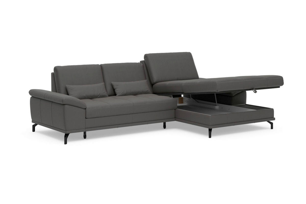 ROHOVÁ SEDAČKA, kůže, mokka - černá/mokka, Basics, kov/kůže (301/176cm) - Sit & More