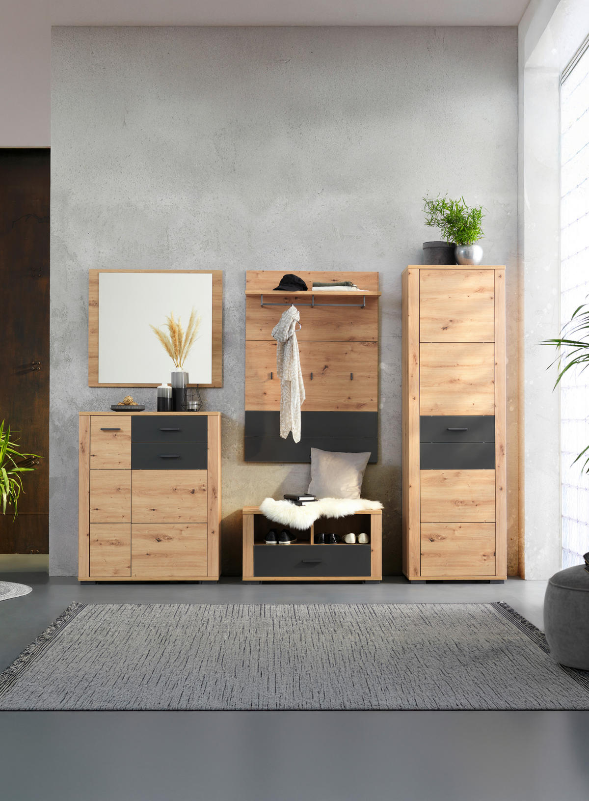 GARDEROBE  in 230/195/45 cm  - Anthrazit/Eiche Artisan, KONVENTIONELL, Glas/Holzwerkstoff (230/195/45cm) - Xora