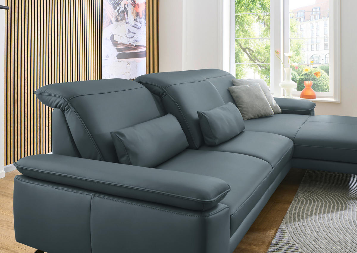ECKSOFA in Echtleder Grau  332/193 cm  - Schwarz/Grau, Design, Leder/Metall (332/193cm) - Dieter Knoll