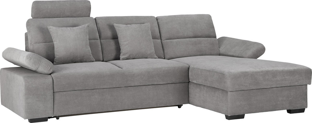 ECKSOFA inkl.Funktionen Hellgrau Webstoff  - Dunkelbraun/Hellgrau, Design, Kunststoff/Textil (258/166cm) - Cantus