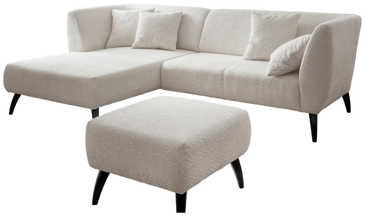 ECKSOFA Weiß Bouclé  - Schwarz/Weiß, MODERN, Holz/Textil (160/264cm) - MID.YOU