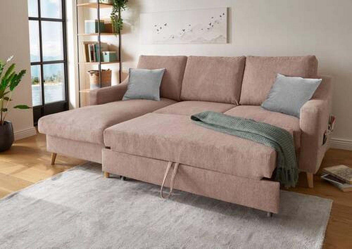 ECKSOFA in Mikrofaser Dunkelrosa  - Dunkelrosa/Naturfarben, Design, Holz/Textil (150/228cm) - MID.YOU