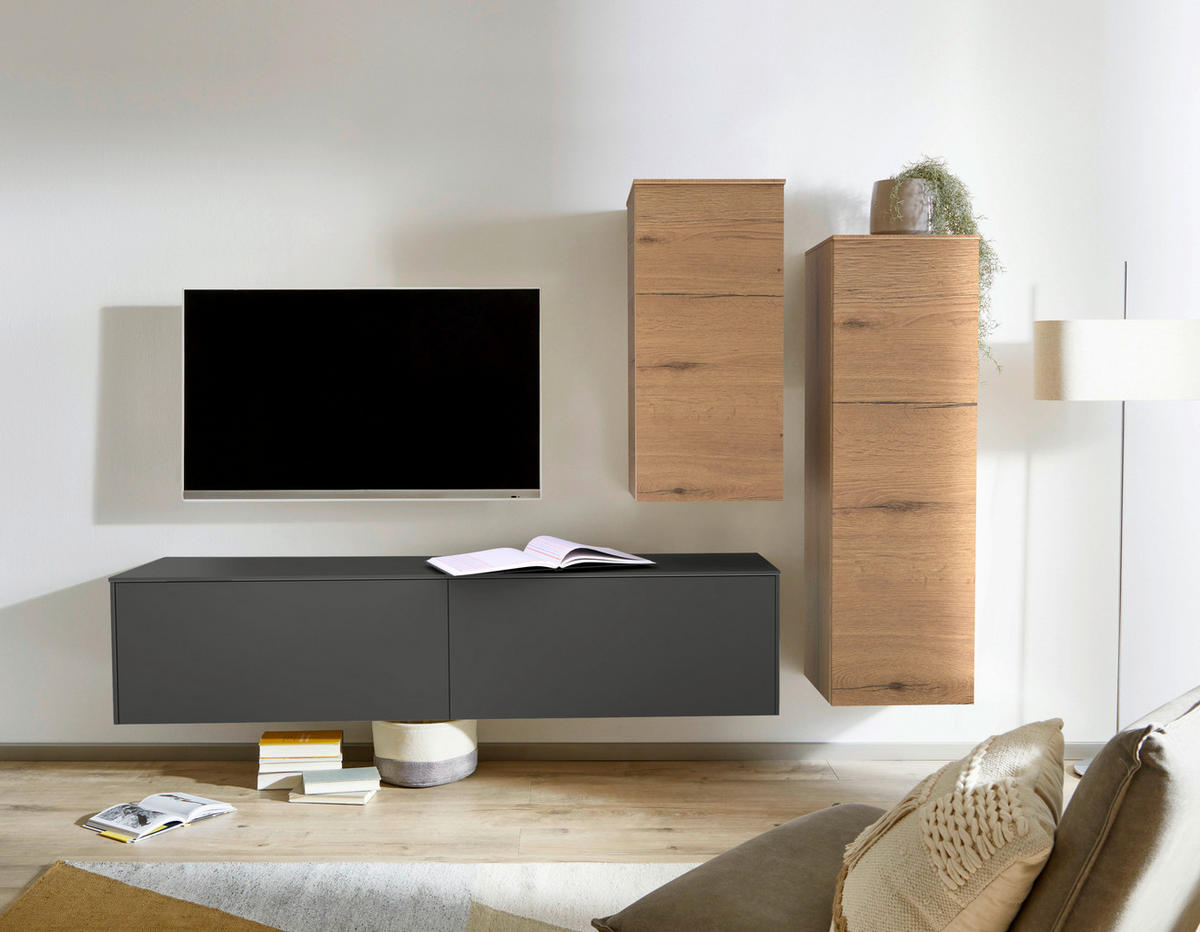 WOHNWAND 3-teilig  in Eichefarben, Anthrazit, Schieferfarben, Hellbraun  234/174/37 cm  - Hellbraun/Schieferfarben, Design, Holzwerkstoff (234/174/37cm) - Celina Home