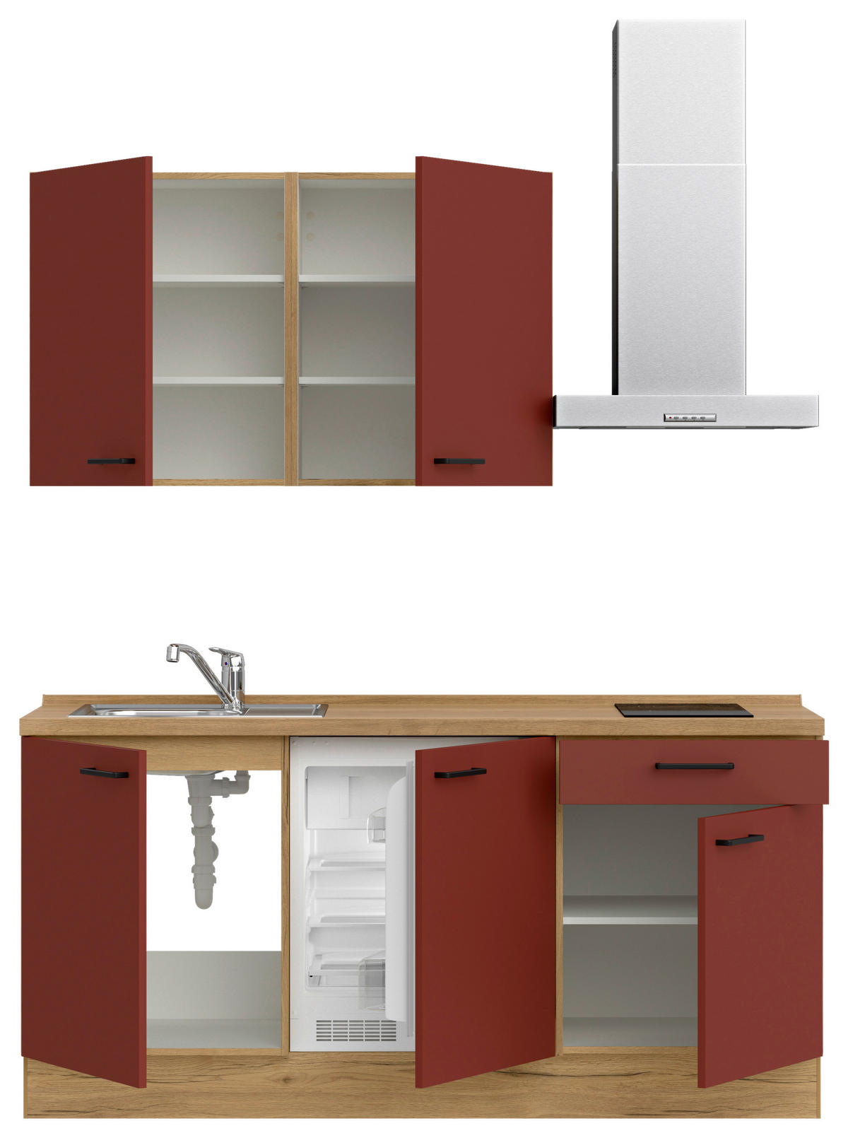 KÜCHENLEERBLOCK 180 cm   in Rot, Eichefarben  - Eichefarben/Rot, MODERN, Holzwerkstoff/Metall (180cm) - Nobilia