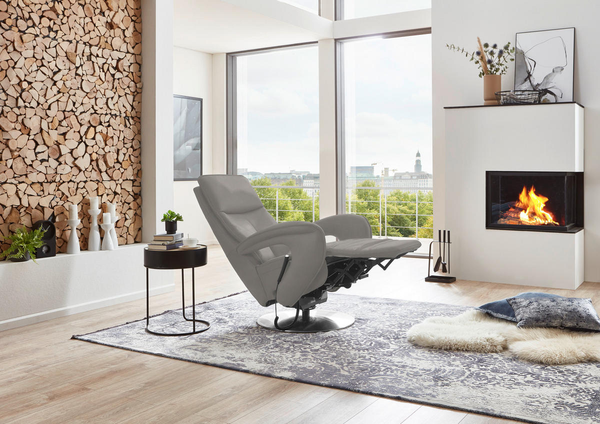 RELAXSESSEL in Leder Silberfarben  - Chromfarben/Silberfarben, Design, Leder/Metall (77/110/87cm) - Valdera