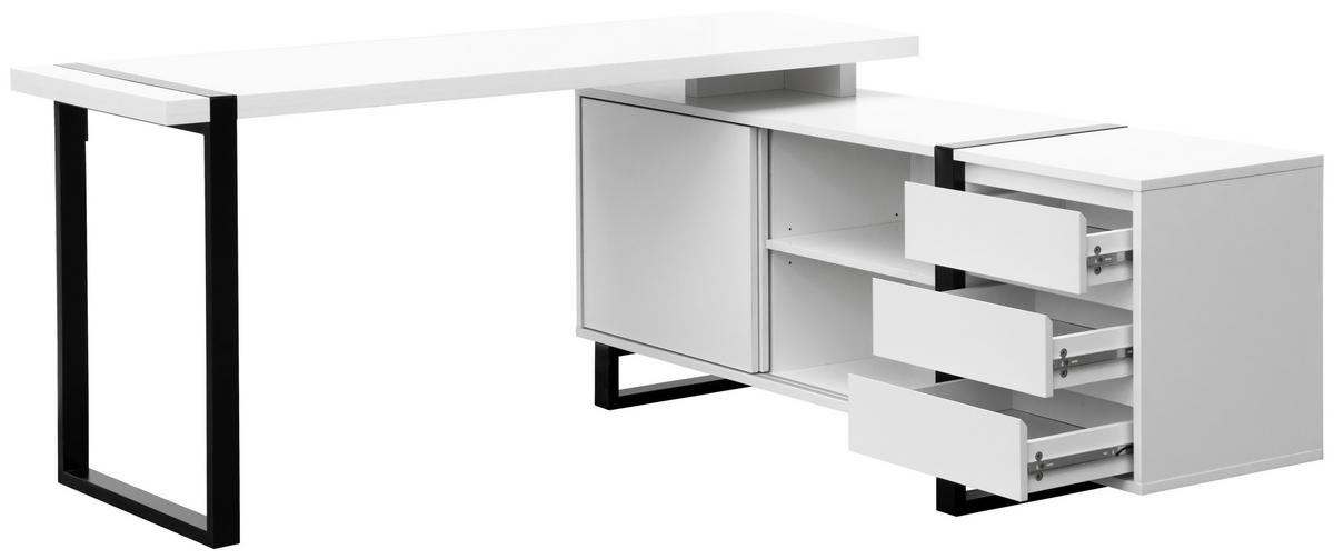 SAROKÍRÓASZTAL  - fekete/fehér, Modern, faalapú anyag/fém (160/160/76cm) - Livetastic