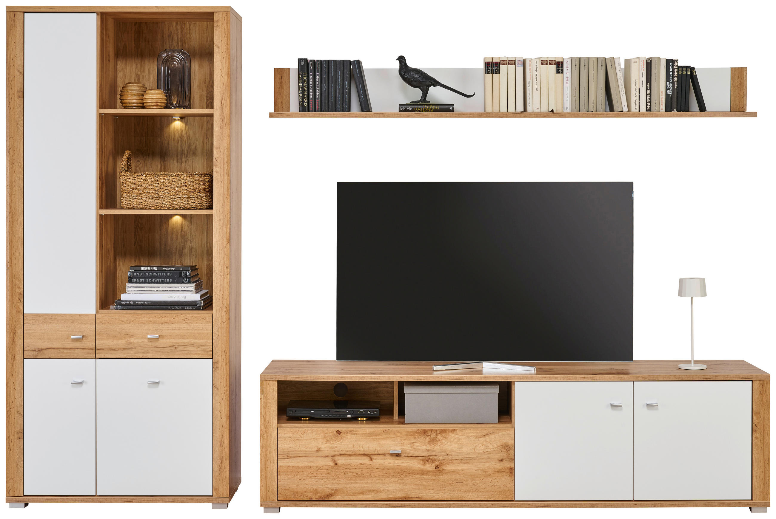 FLEKSIBILNI REGAL ZA SOBU bela, boja hrasta - boja hroma/boja hrasta, Moderno, pločasti materijal/plastika (294/193/45cm) - Hom`in