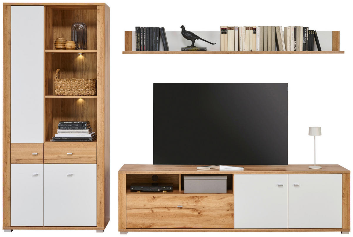 FLEKSIBILNI REGAL ZA SOBU bela, boja hrasta   - boja hroma/boja hrasta, Moderno, pločasti materijal/plastika (294/193/45cm) - Hom`in