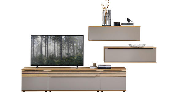 WOHNWAND  in Grau, Eichefarben  300/215/45 cm  - Eichefarben/Schwarz, KONVENTIONELL, Holzwerkstoff/Kunststoff (300/215/45cm) - Venda