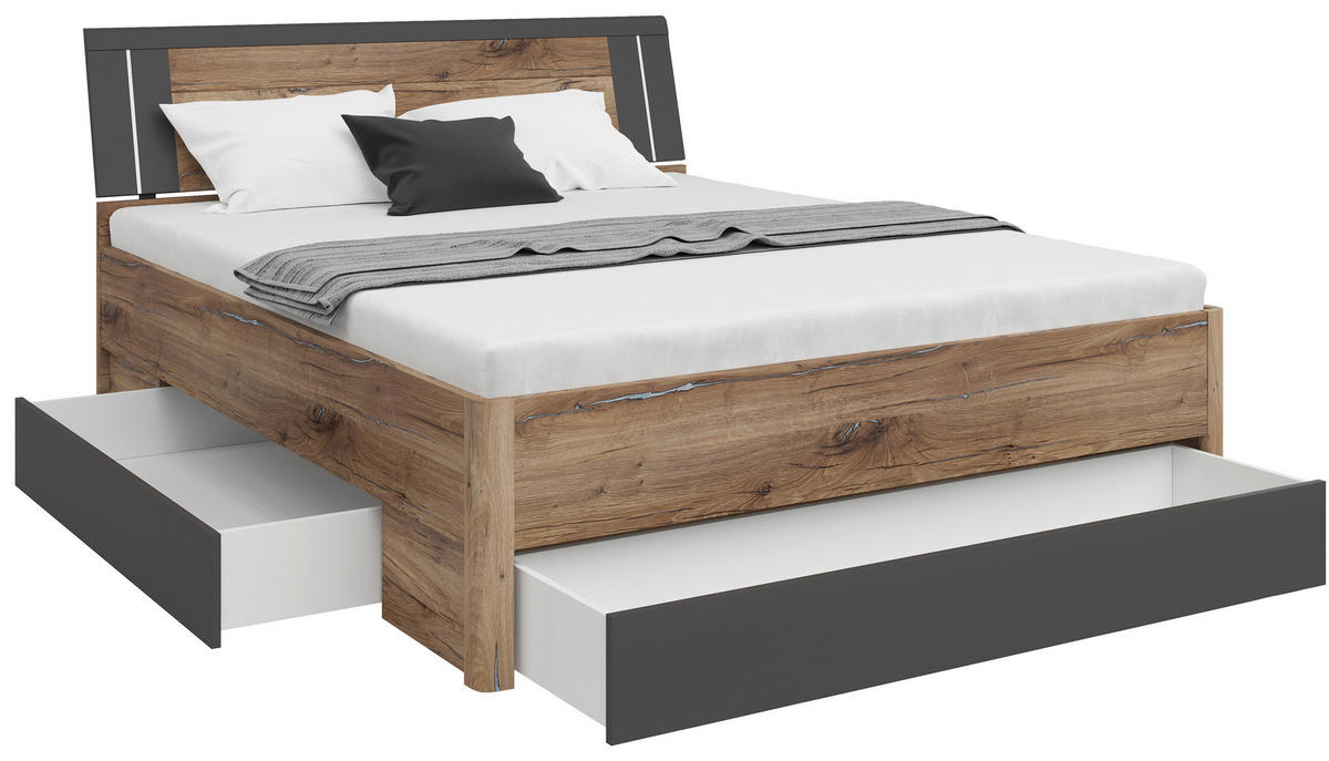 STAURAUMBETT 160/200 cm,  in Graphitfarben, Eiche dunkel,  - Eiche dunkel/Eichefarben, KONVENTIONELL, Holzwerkstoff (160/200cm)