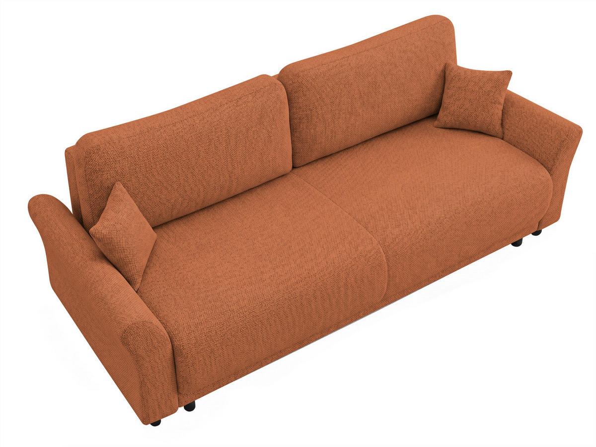 SCHLAFSOFA Flachgewebe, Struktur Rostfarben  inkl. Zierkissen, Rückenkissen, Bettkasten, Schlaffunktion, Rücken echt  - Rostfarben/Schwarz, Design, Textil (244/88/100cm) - P & B