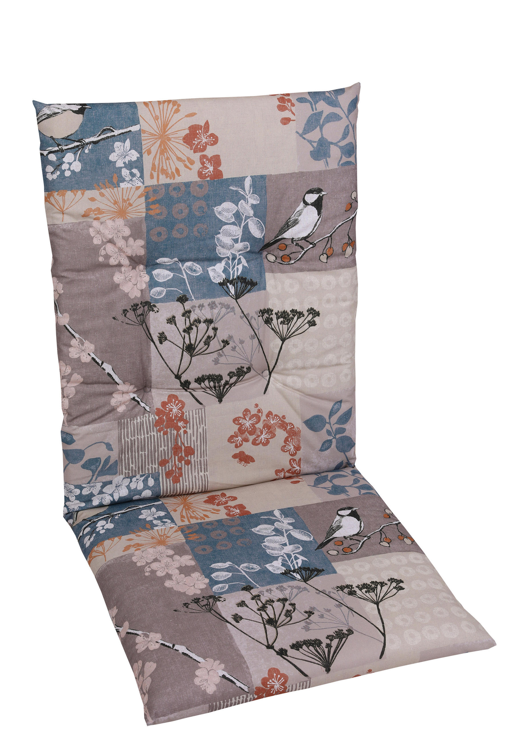 SESSELAUFLAGE in Blau, Schwarz, Weiß, Taupe, Rostfarben Blätter  - Taupe/Blau, Basics, Textil (48/108cm)